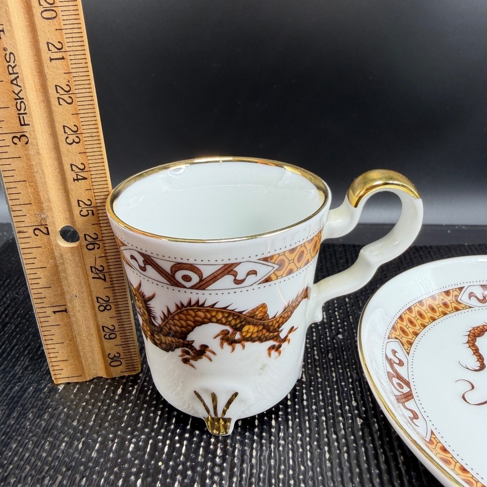 Bareuther Waldsassen Bavaria Germany Dragon Espresso Cup Saucer Set Orange Gold - Picture 5 of 16